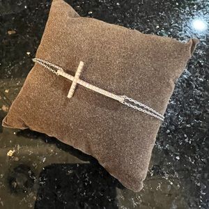 Chain bracelet, sterling silver with rose gold cross, simulated diamonds.